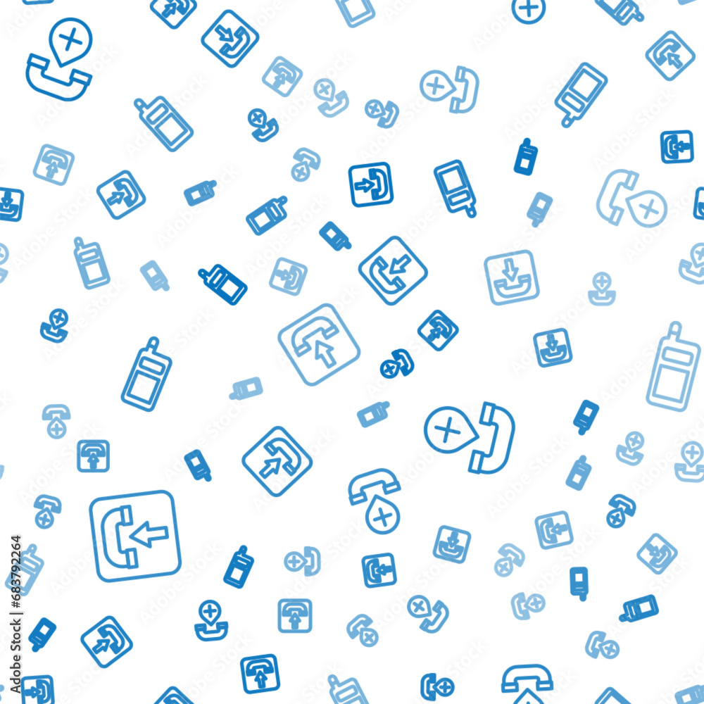 Poster set line incoming call phone, declined or missed and mobile on seamless pattern. vector