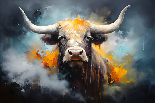 abstract painting of a yak head portrait, 