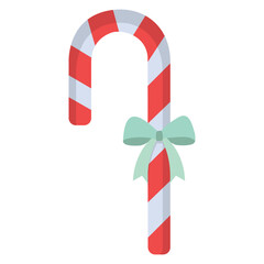 Christmas candy cane with green bow isolated on white background.