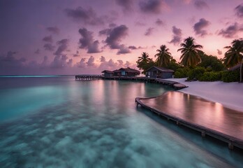 Obraz premium Tropical Twilight: Maldives' Baa Atoll Evening Reflections.