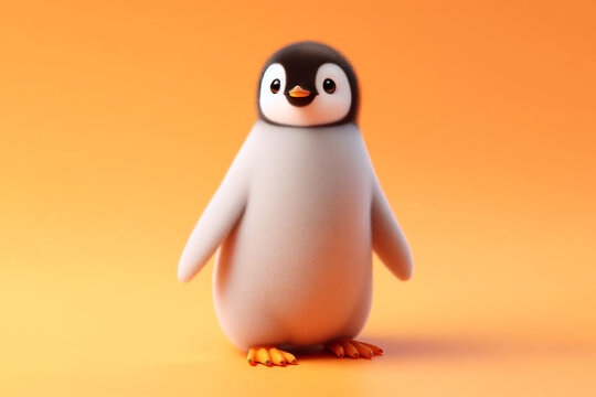 Tangerine Waddle: Cute Penguin Charisma on a Soft Background