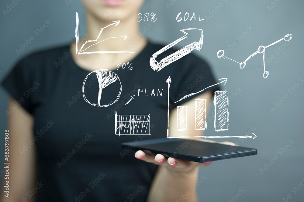 Poster data analyst with business dashboard with charts,