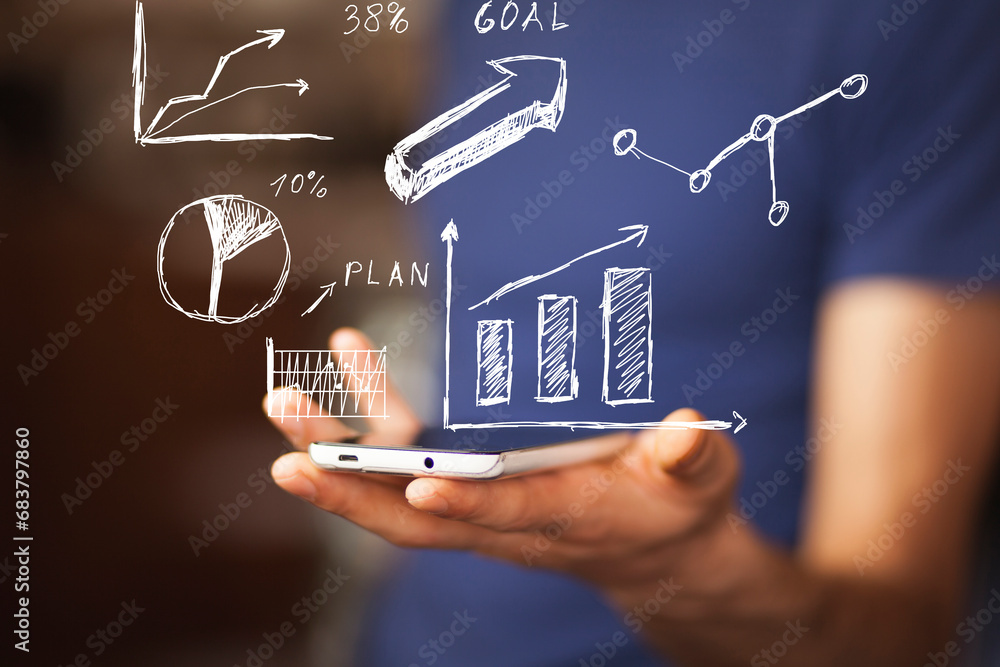 Poster data analyst with business dashboard with charts,