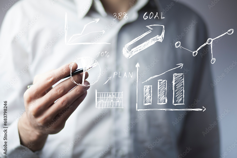 Aufkleber data analyst with business dashboard with charts,