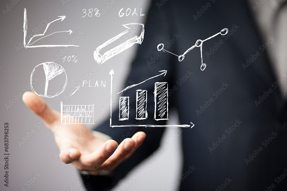 Poster data analyst with business dashboard with charts,