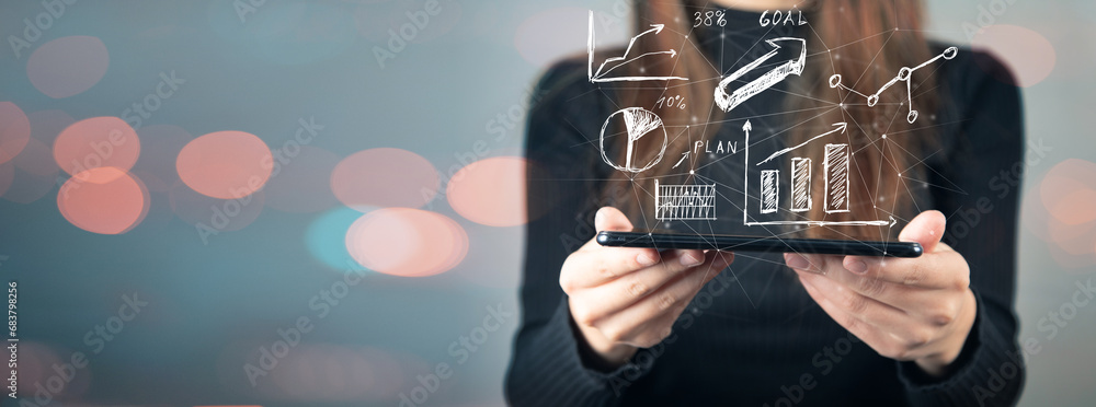 Poster data analyst with business dashboard with charts,