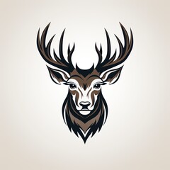 minimalistic logo emblem with horned deer head on a white background