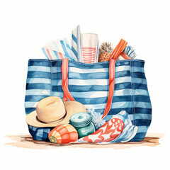 Watercolor beach bag Clipart isolated on white background
