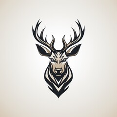 minimalistic logo emblem with horned deer head on a white background