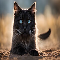 The mysterious charm of a cat with shining blue eyes
