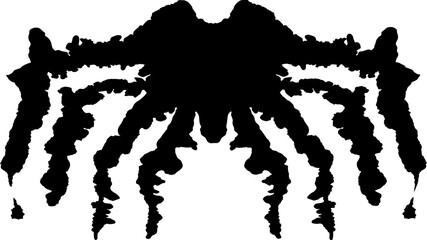 Obraz premium A vector illustration of an inkblot in the distinct shape of a nightmarish spider. A Rörschach test. Psychology, nightmares, phobias, spiders. 