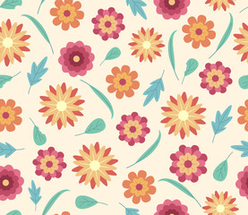 Seamless Pattern of Colorful Flowers Blooming for Floral Concept Background