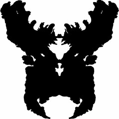 An illustration of a rorschach psychological inkblot in the shape of the devil. Psychology, nightmares, phobias, monsters, halloween, demons, the devil, satan.  - obrazy, fototapety, plakaty