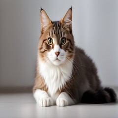 A cat looks at the camera and has a curious expression on her face
