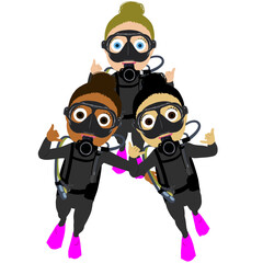 Group of girl scuba divers 