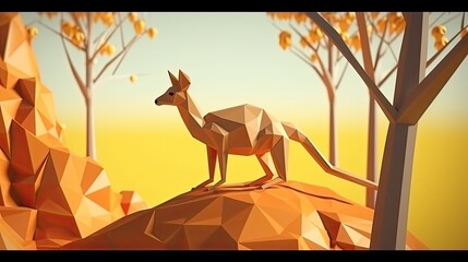 Portrait of a Kangaroo in a polygonal geometric shape, photo in a national geographic natural environment.