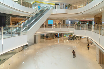 Shopping center escalators and indoor spaces