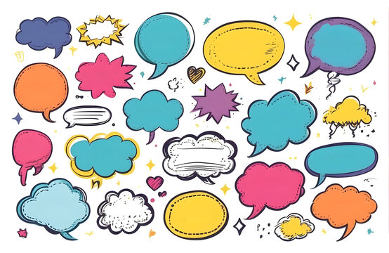 set of colorful speech bubbles with free space for text on transparent background