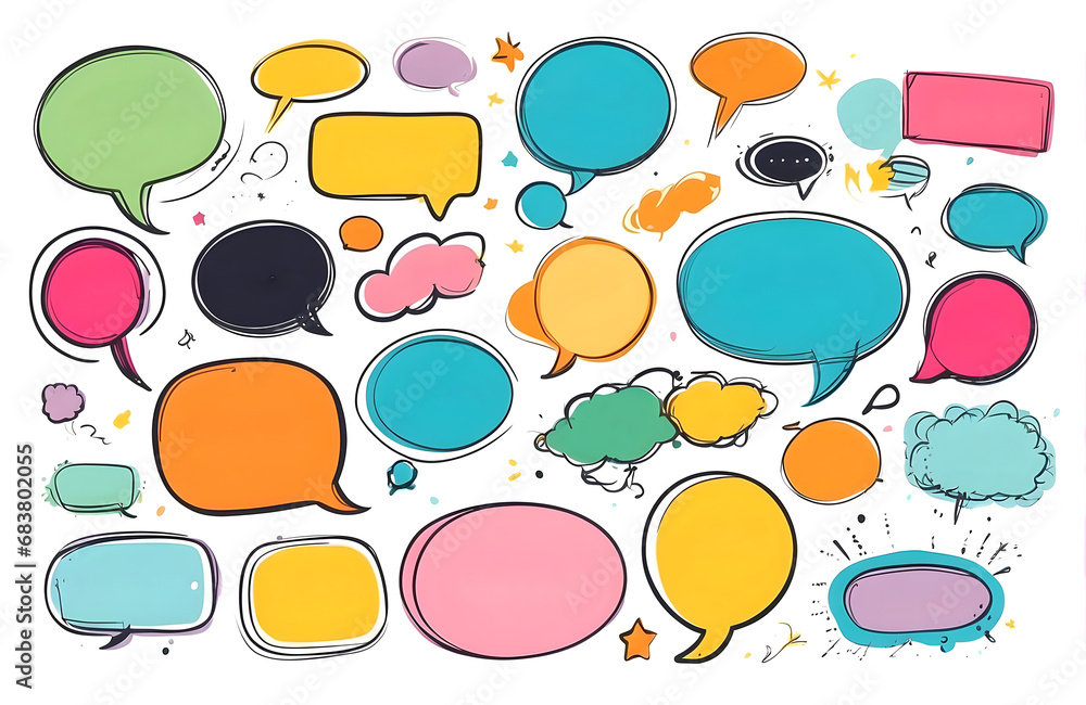 Poster set of colorful speech bubbles with free space for text on transparent background