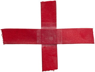 two red fabric tape stripes overlapping each other forming the letter x, red cross sticker design...