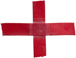 two red fabric tape stripes overlapping each other forming the letter x, red cross sticker design element, png asset.