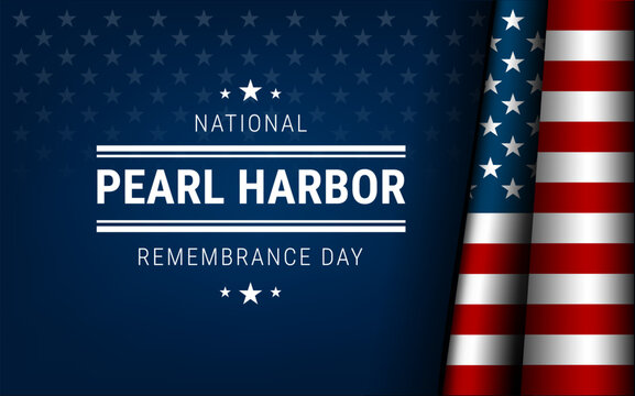 Pearl Harbor banner blue background with USA flag and Pearl Harbor Remembrance Day text lettering on white background - United States National Holidays vector Illustration