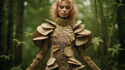 clothes from materials found in nature on a model , concept of Eco-friendly fashion