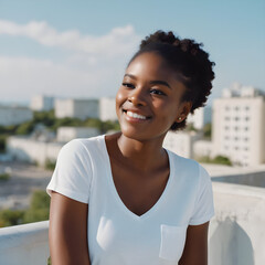 woman, afro, smiling, white, shirt, standing, black, business, outdoors, one person, face, close-up, smile, african, american, person, posing, looking at camera, summer, face, Portrait, White shirt