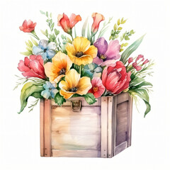 Watercolor box with flower Clipart isolated on white background