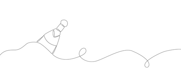 Christmas drawing with one line - a bottle of champagne. Vector doodle.