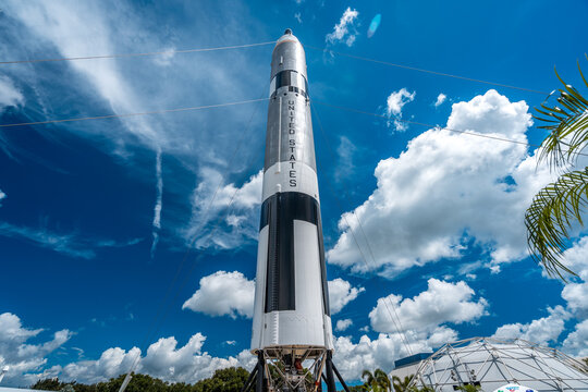 Cape Canaveral, Florida, USA - Aug 6, 2019: Rockets at the Kennedy Space center