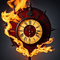 Flaming clock / time running in fire