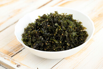 Vegan Furikake Seasoning with Torn Nori Seaweed and Sesame Seed.