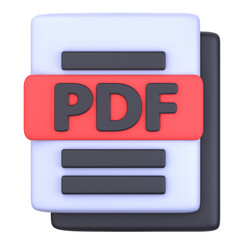 3d illustration PDF file object. 3D creative essential design icon pack. 3D Rendering.