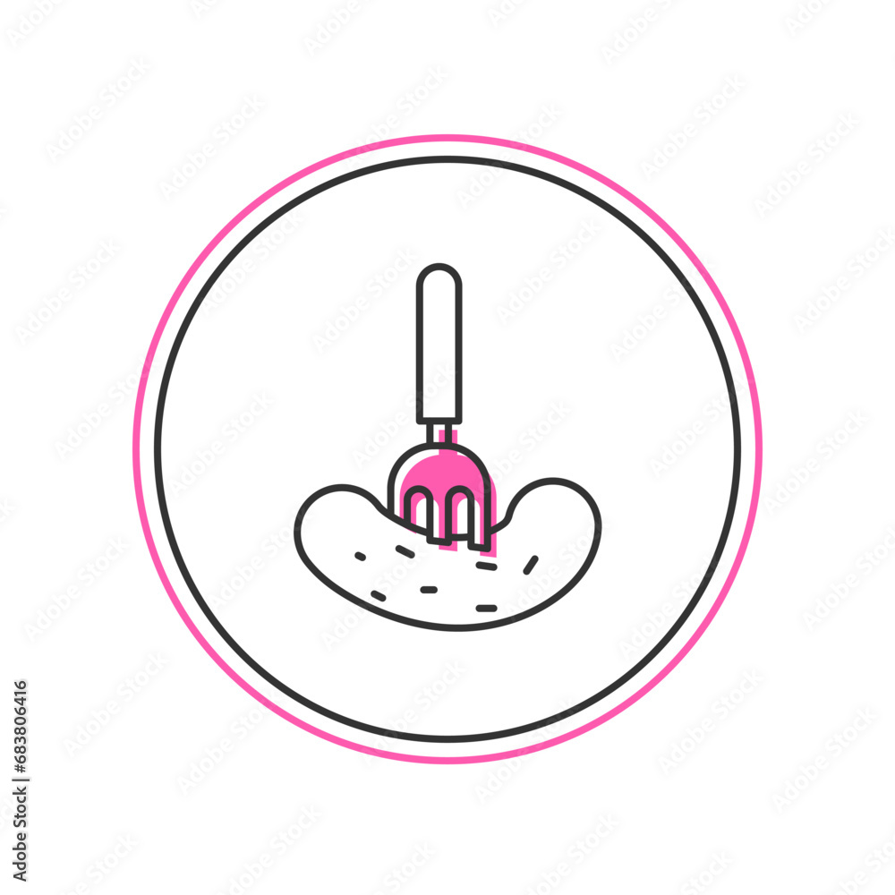 Poster filled outline pickled cucumber on a fork icon isolated on white background. vector