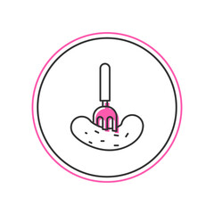 Filled outline Pickled cucumber on a fork icon isolated on white background. Vector