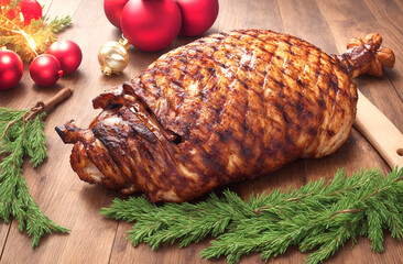 Christmas delicious Roasted grilled on wooden background
