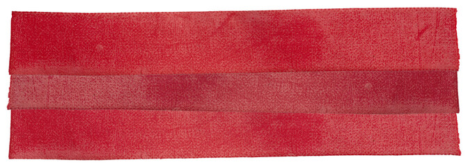 macro photo of long red fabric sticker tape, png asset.