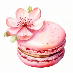Watercolor macaron with flower Clipart isolated on white background