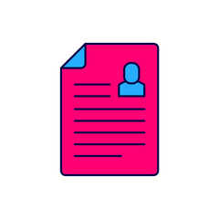 Filled outline Resume icon isolated on white background. CV application. Searching professional staff. Analyzing personnel resume. Vector