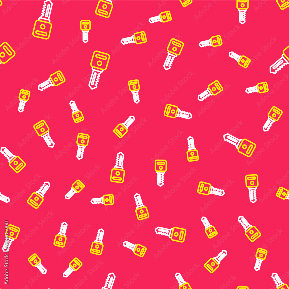 Poster line house key icon isolated seamless pattern on red background. vector