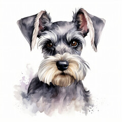 Watercolor Miniature Schnauzer Clipart isolated on white background