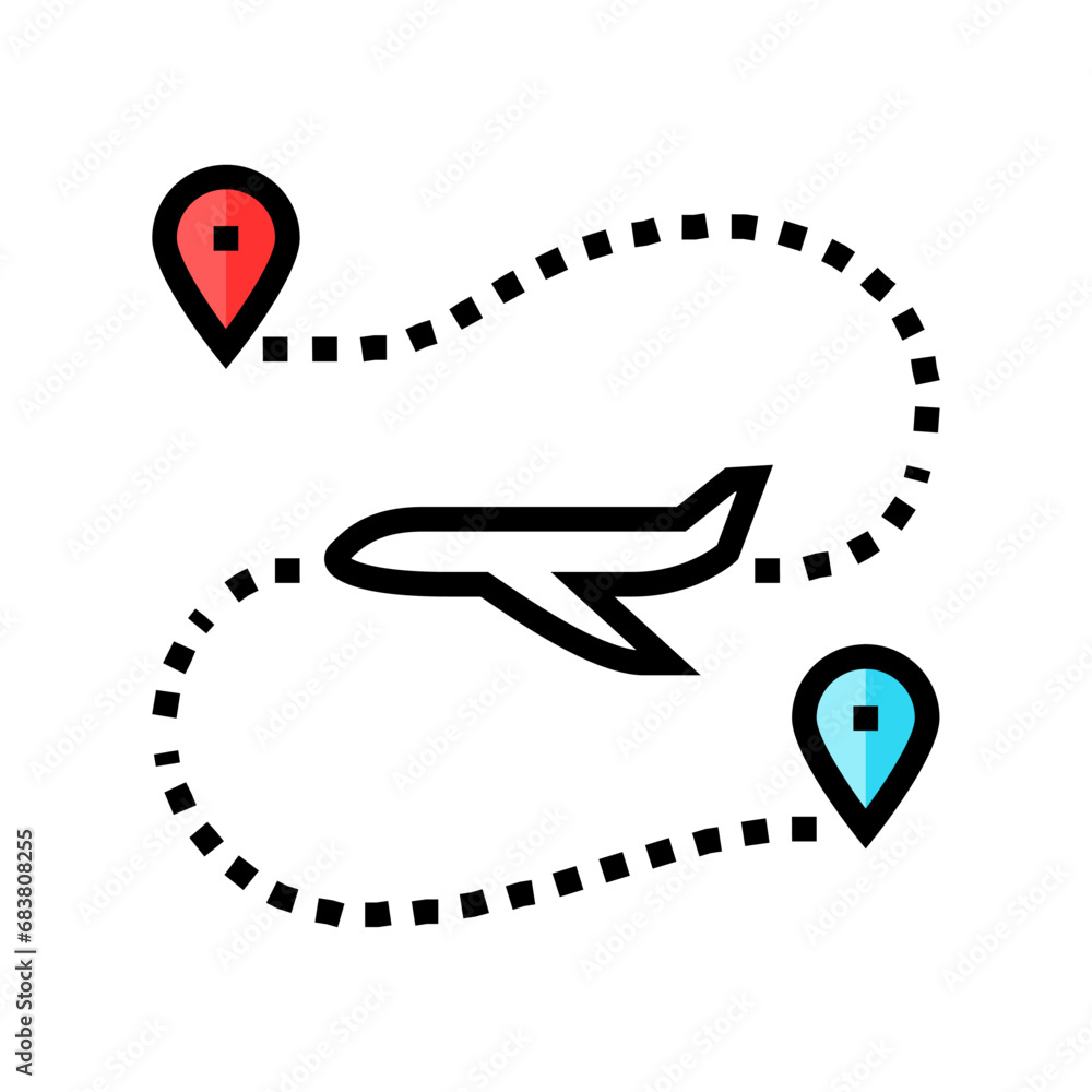 Poster airplane track map location color icon vector. airplane track map location sign. isolated symbol ill
