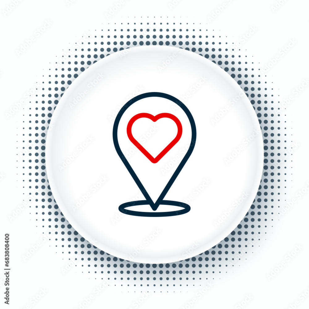 Poster line map pointer with heart icon isolated on white background. valentines day. love location. romant