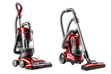 Two Vacuum Cleaners Sitting Next to Each Other on transparent background
