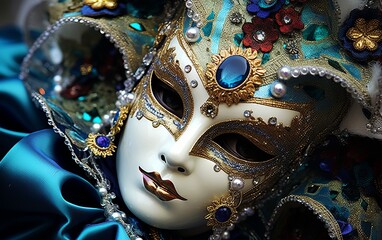 Venetian mask adorned with jewels and flowers