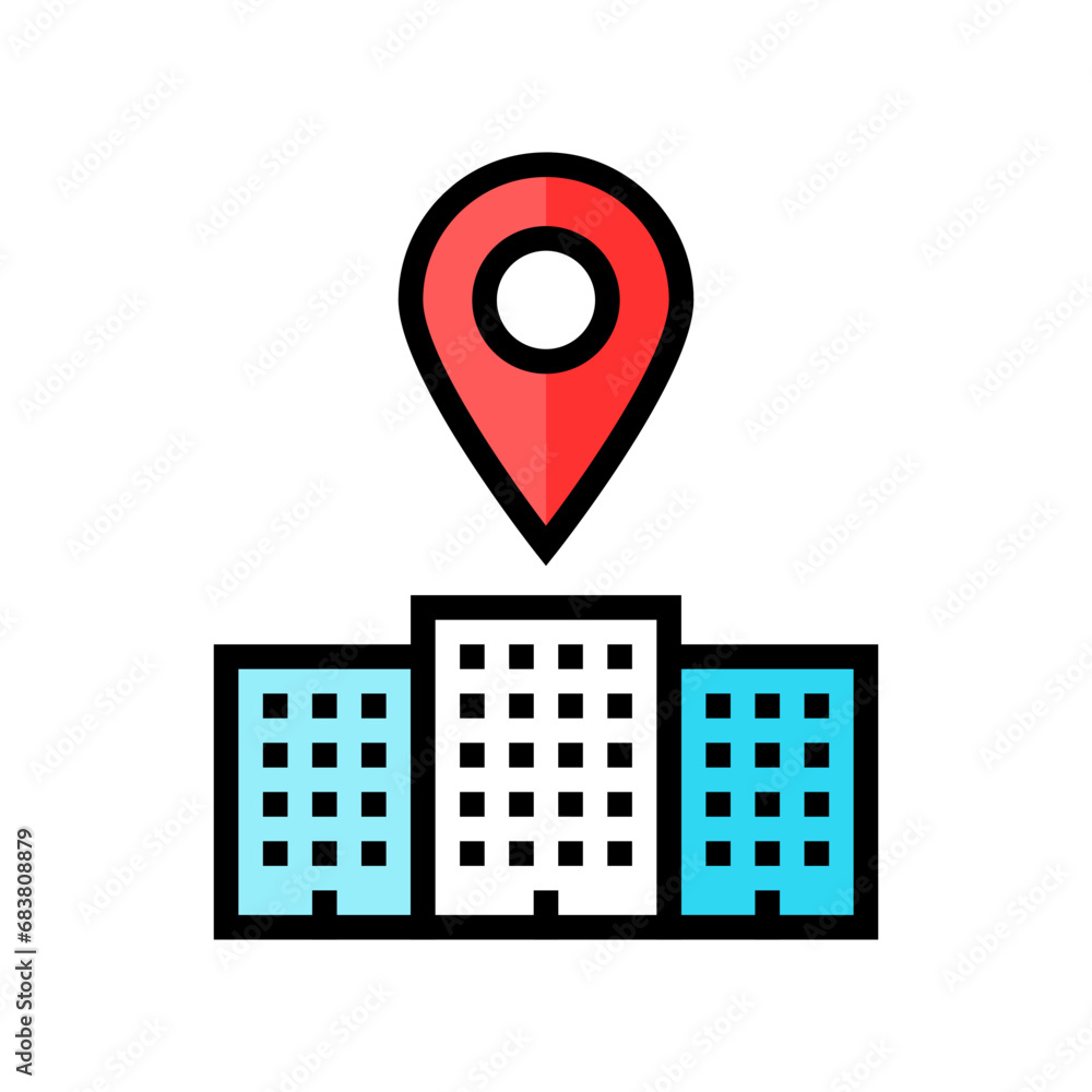 Poster office map location color icon vector. office map location sign. isolated symbol illustration
