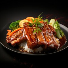 Pork bone dish, roasted tomato sauce with buttery