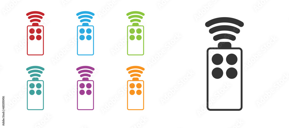 Poster black remote control for the camera icon isolated on white background. an auxiliary device that allo