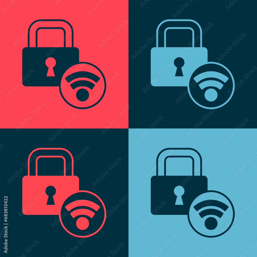 Poster pop art digital door lock with wireless technology for unlock icon isolated on color background. doo